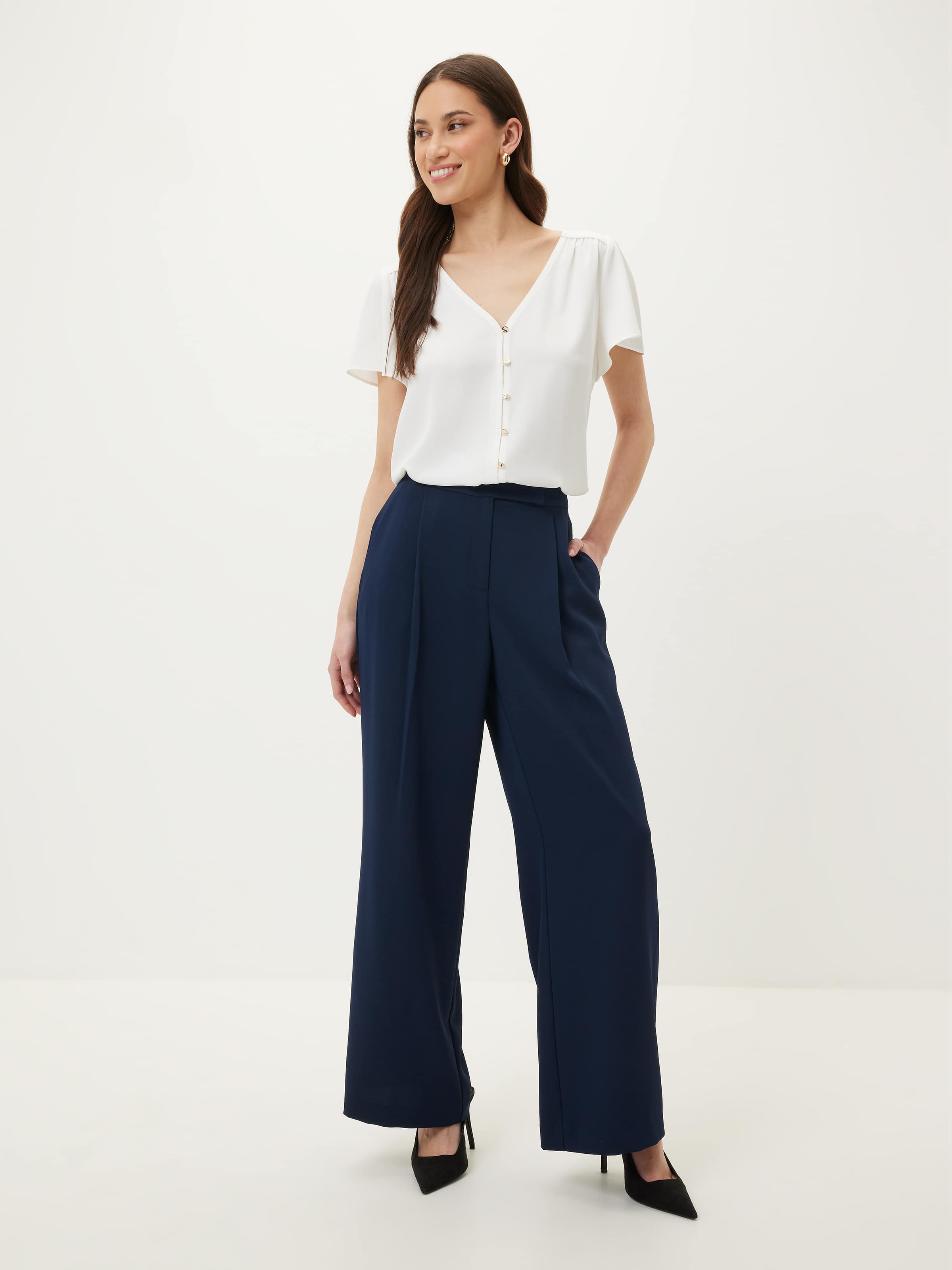 Violet V Neck Short Sleeve Blouse
