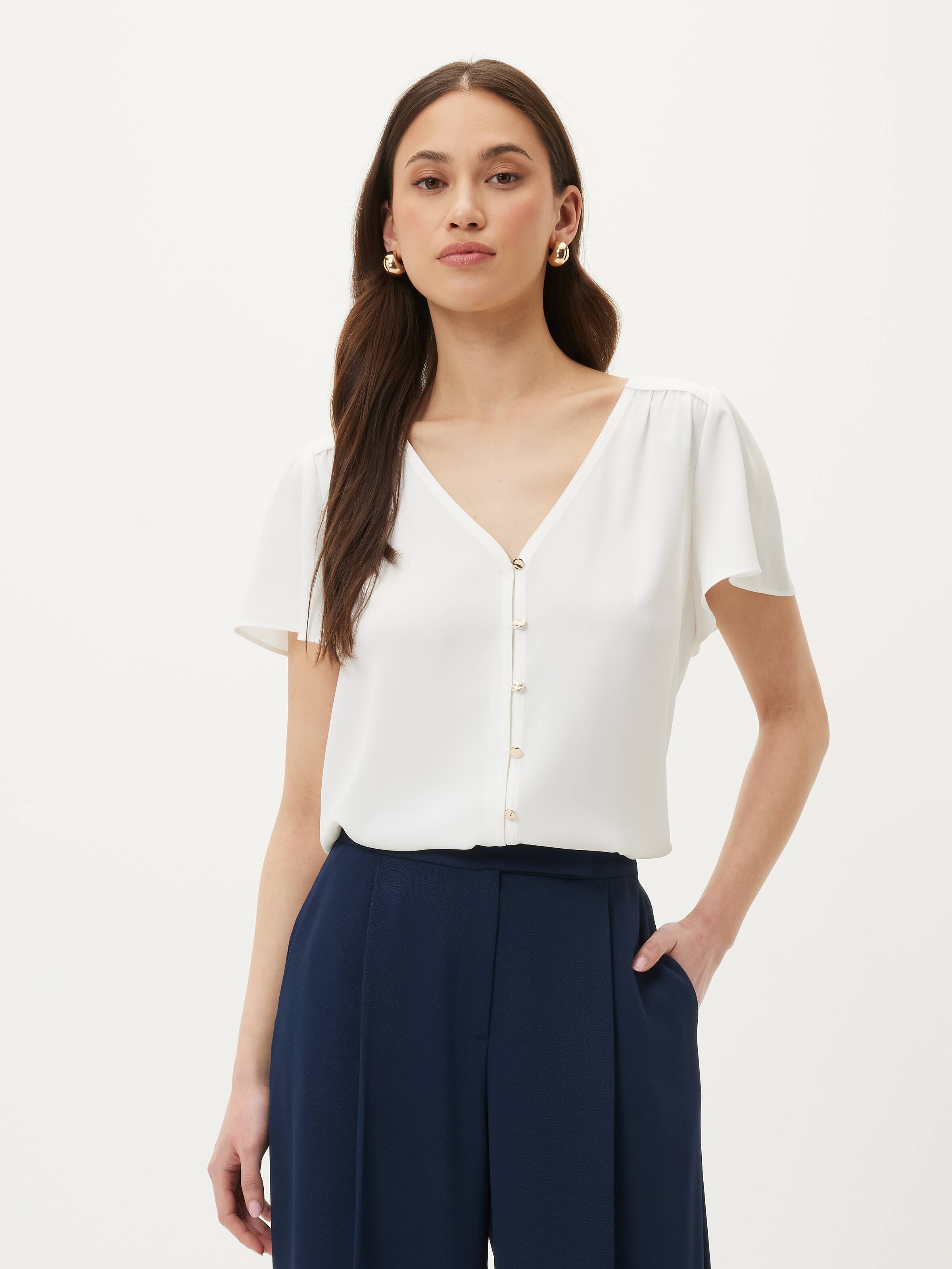 Violet V Neck Short Sleeve Blouse