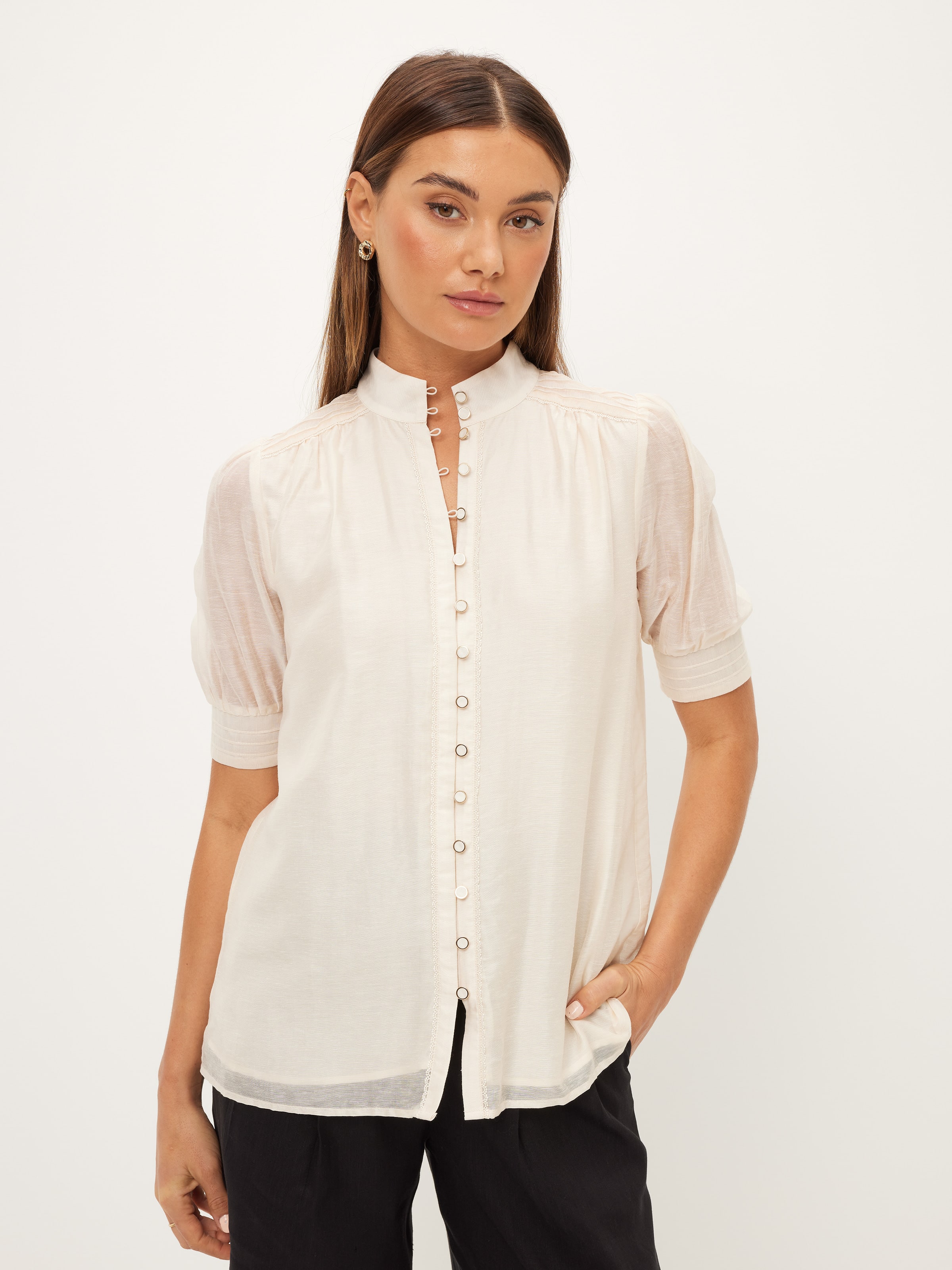 Luna Short Sleeve Lace Trim Blouse - Portmans Online