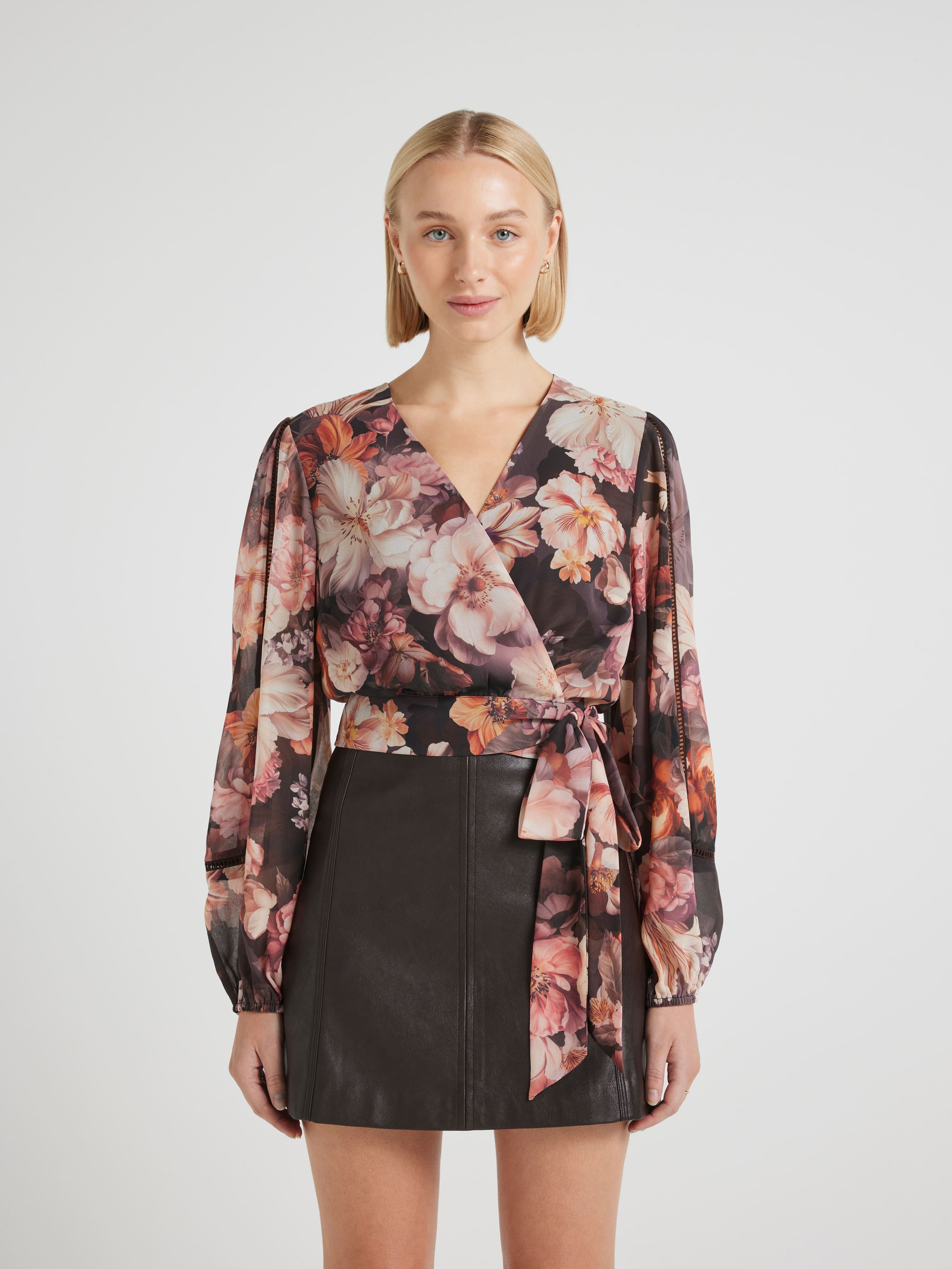 Lenni Lace Insert Wrap Blouse