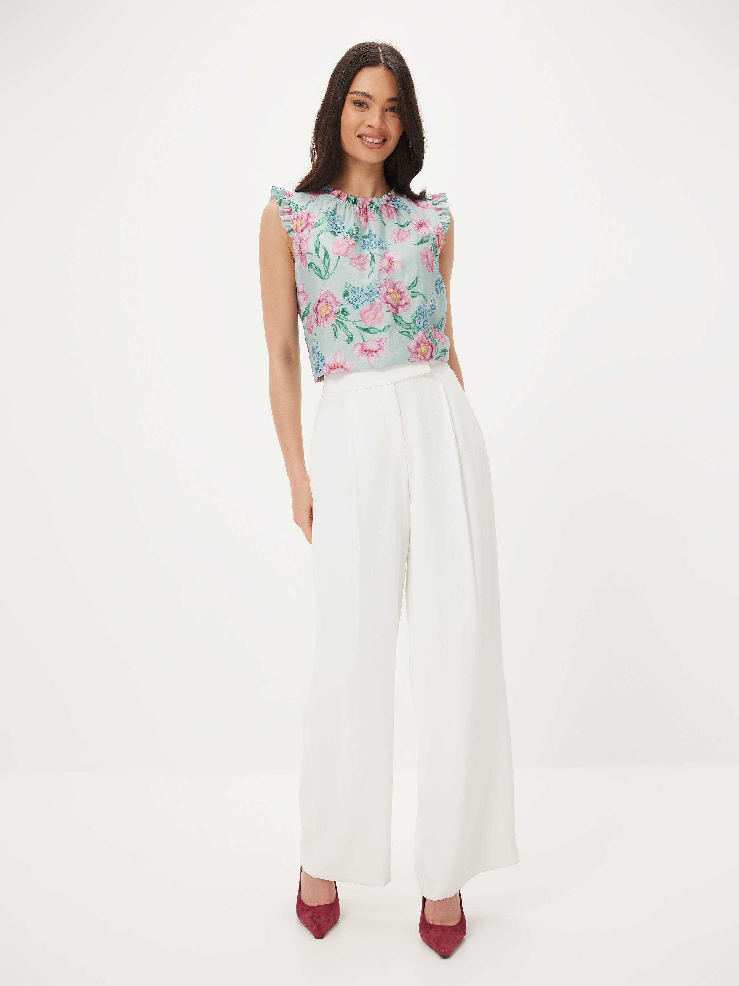 Tessa Poppy Gathered Neck Top