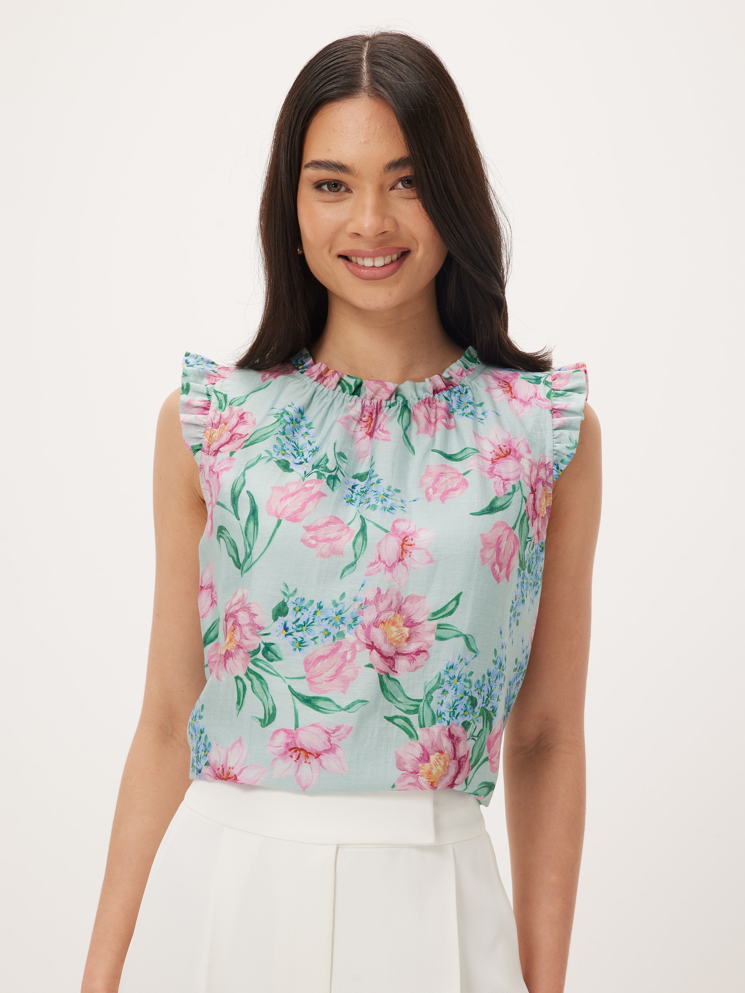 Tessa Poppy Gathered Neck Top