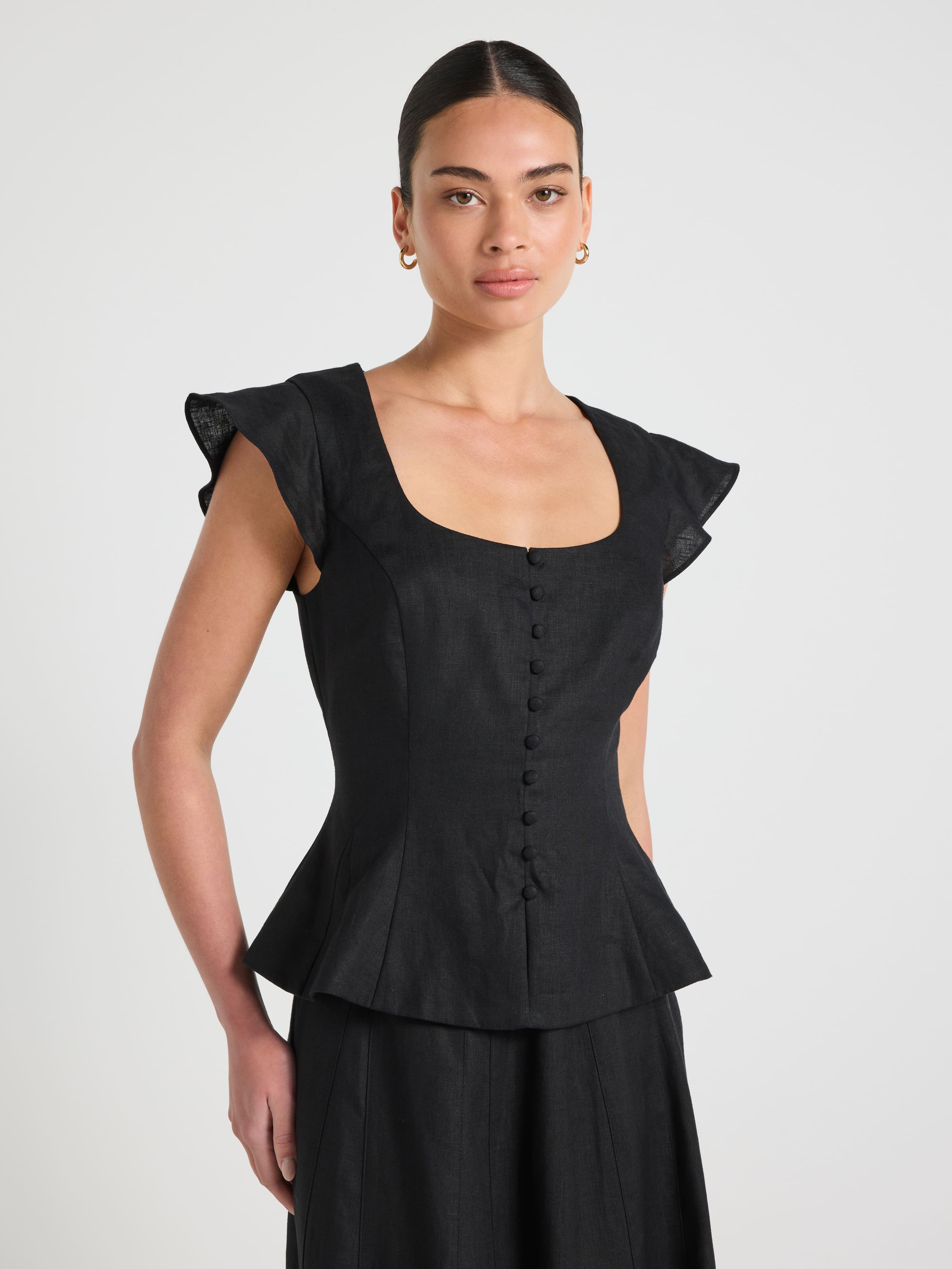 Belle Button Through Peplum Top