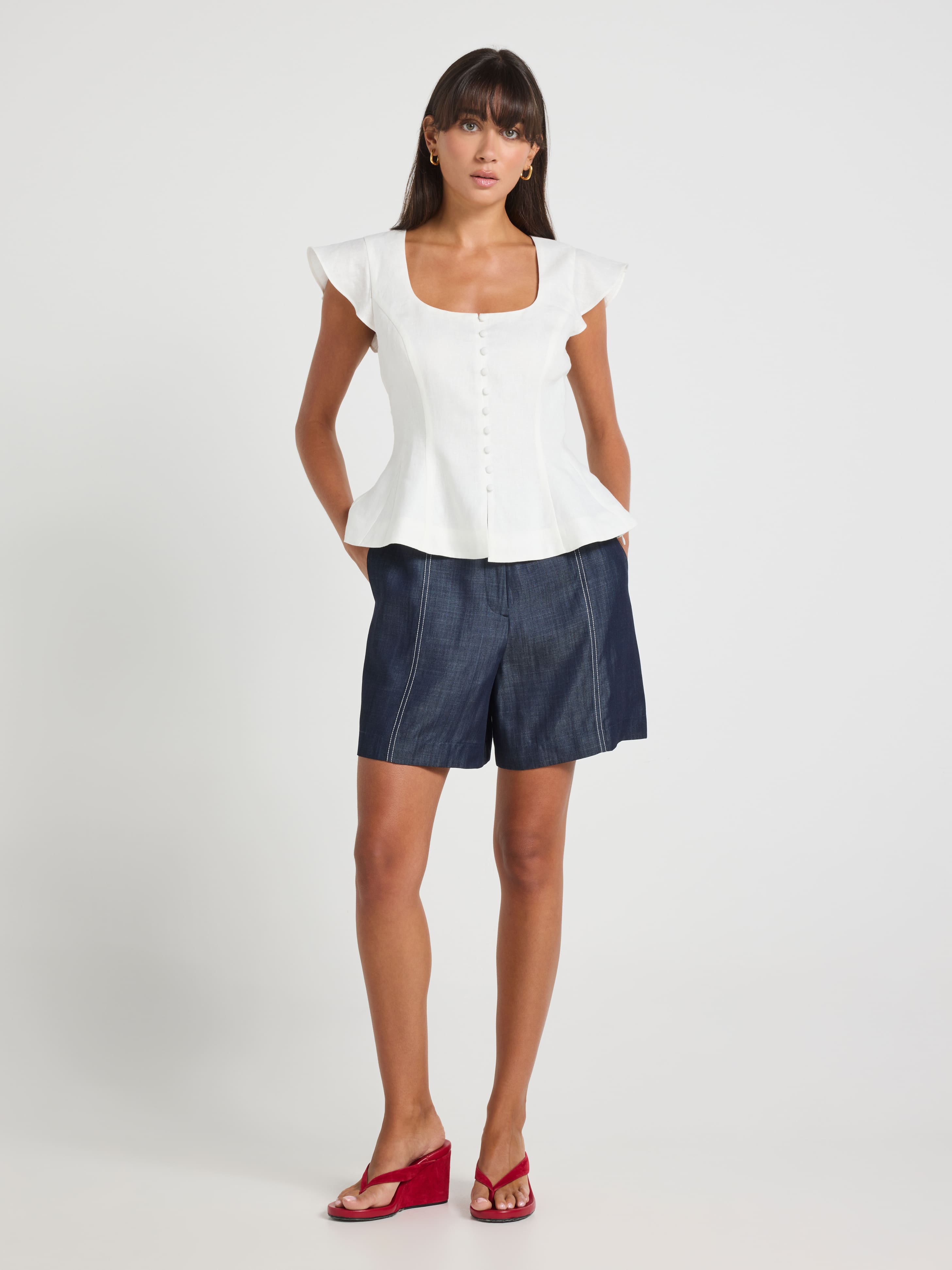 Belle Button Through Peplum Top