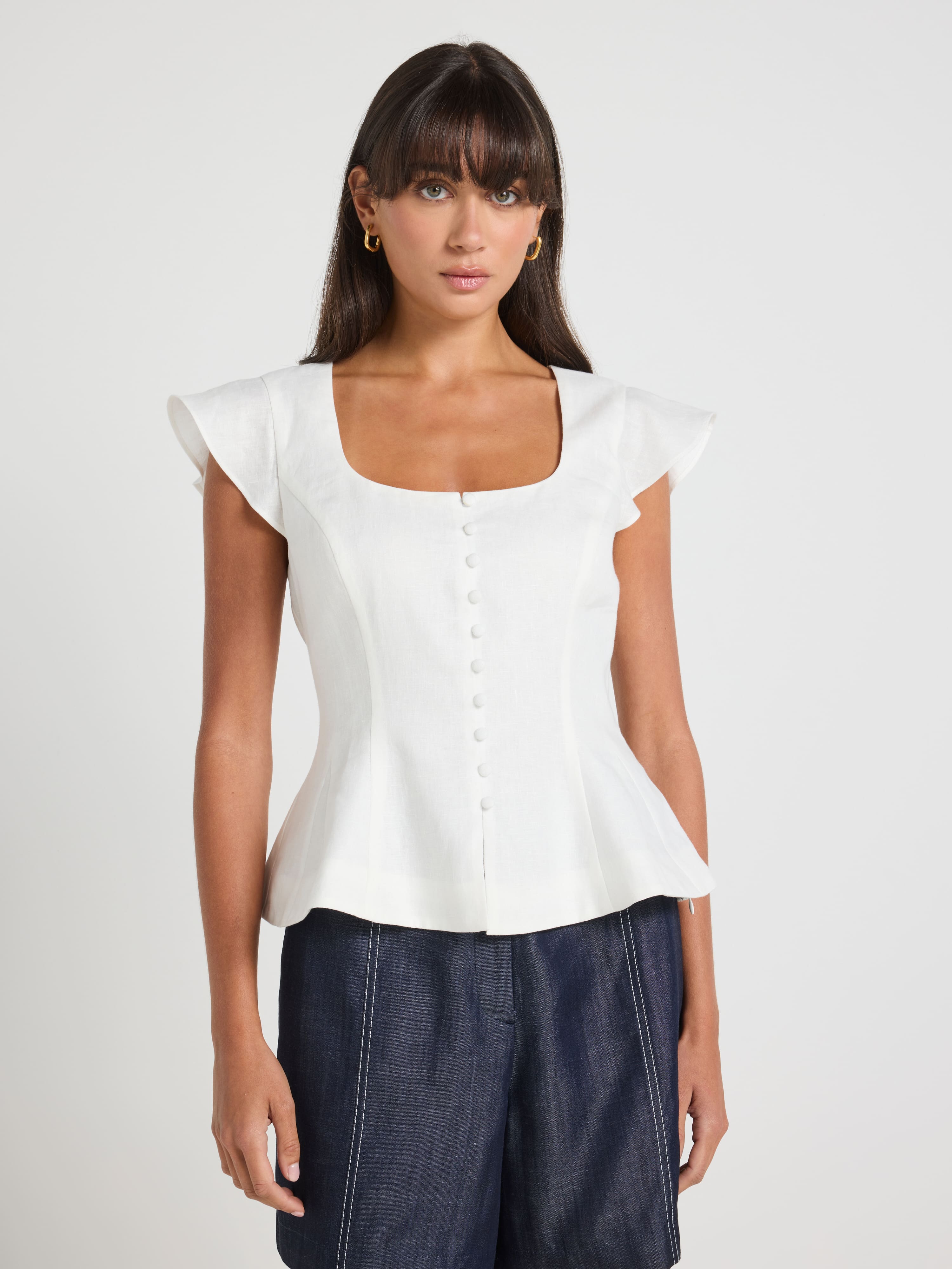 Belle Button Through Peplum Top