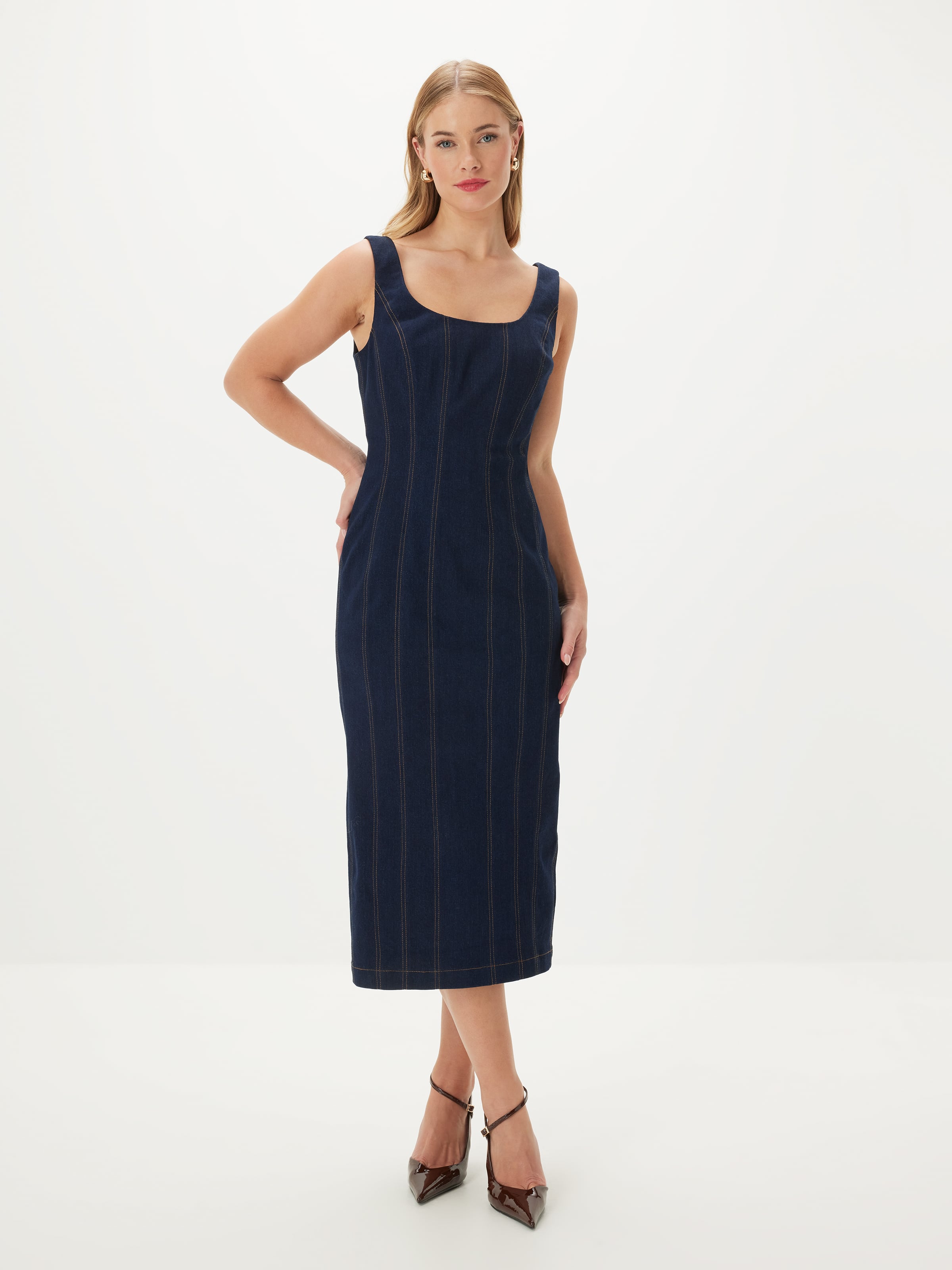 Dallas Denim Pencil Dress - Portmans Online Dallas Denim Pencil Dress - Portmans Online