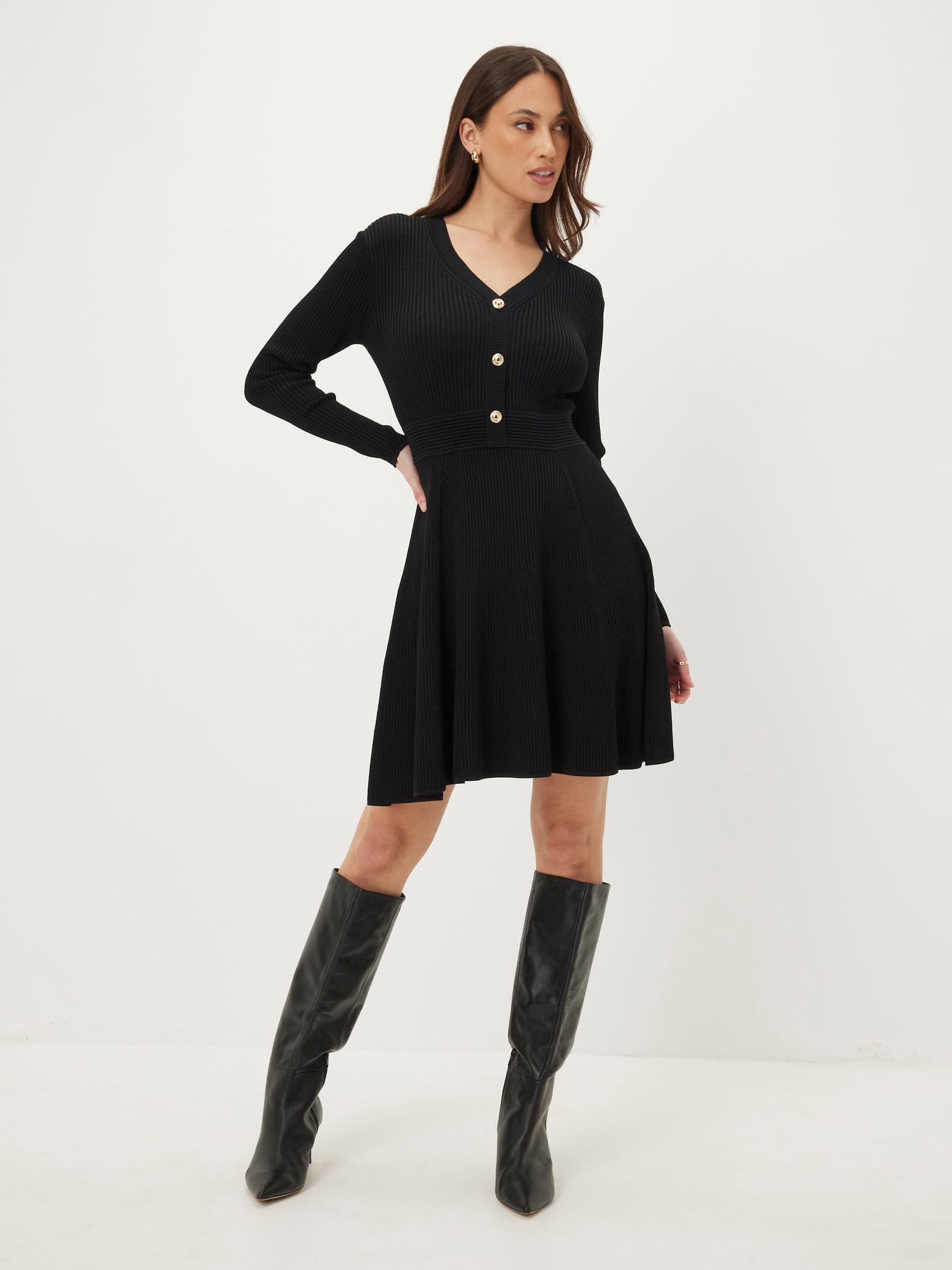 Pointelle V-Neck Mini Dress