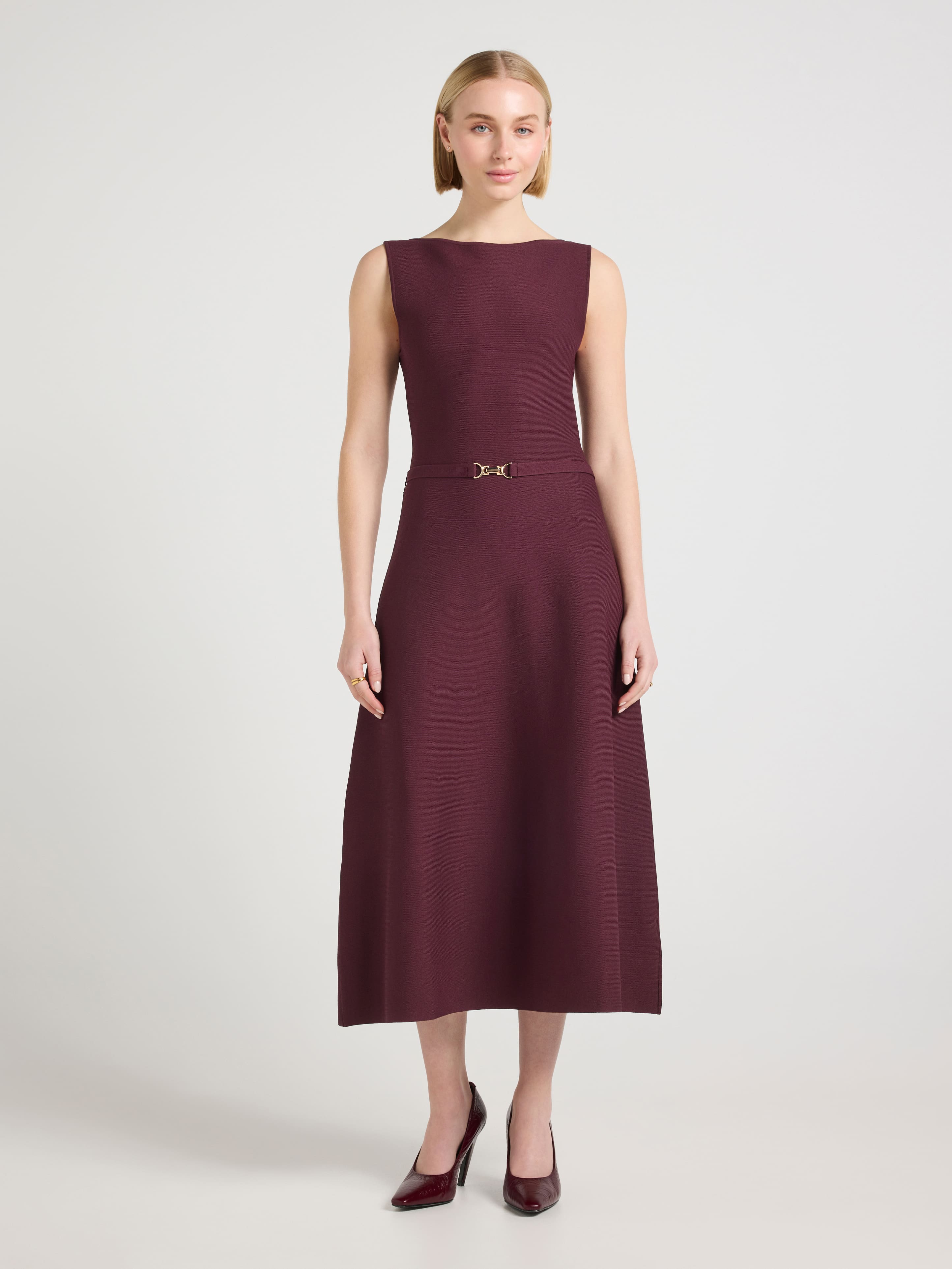 Ashley Belted Midi Knit Dress