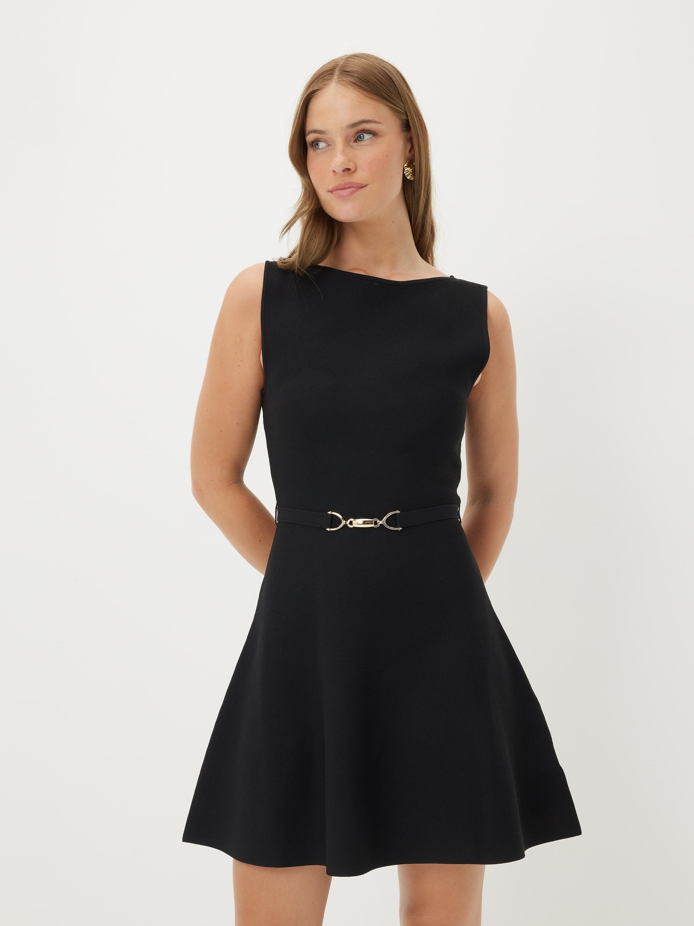 Ashley Belted Milano Mini Dress Black - Portmans Online