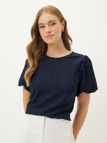 Eva Textured Puff Sleeve Tee                                                                                                    
