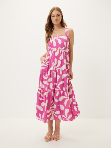Madison Tiered Strappy Midi Dress                                                                                               