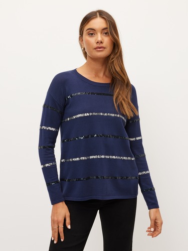 Heather Sequin Stripe Knit                                                                                                      