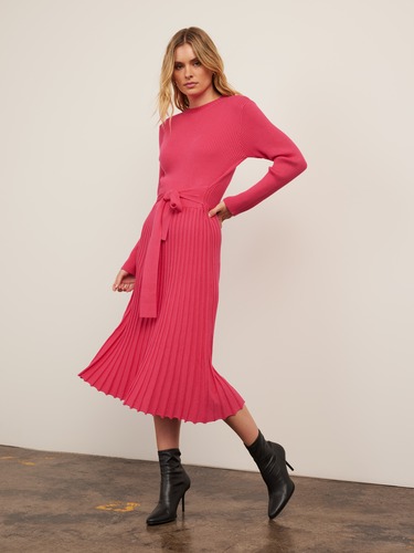 Patty Long Sleeve Pleat Knit Dress                                                                                              