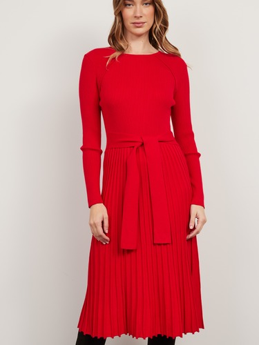 Jamie Long Sleeve Knit Pleated Dress                                                                                            