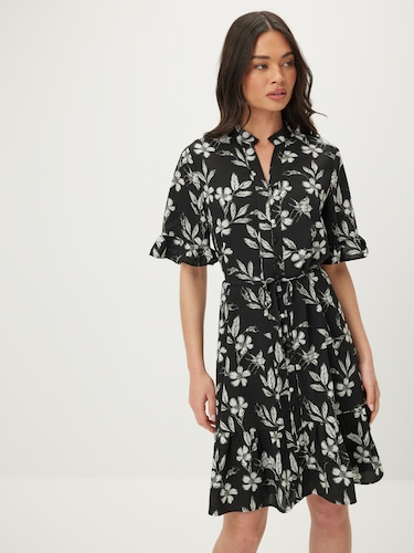 Serena V Neck Flutter Sleeve Dress                                                                                              