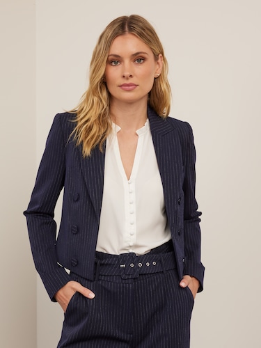 Skyscraper Pinstripe Crop Blazer                                                                                                