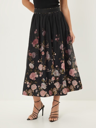 Vintage Floral Midi Skirt                                                                                                       