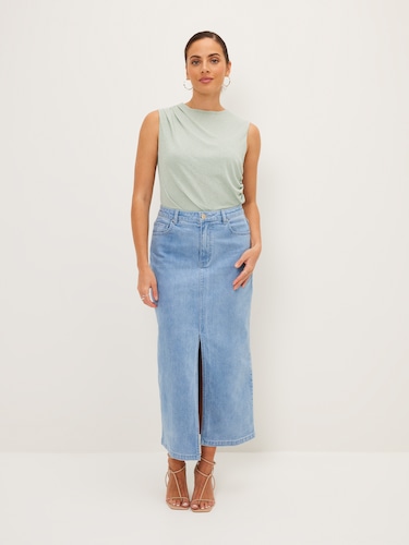 Venice Denim Maxi Pencil Skirt                                                                                                  