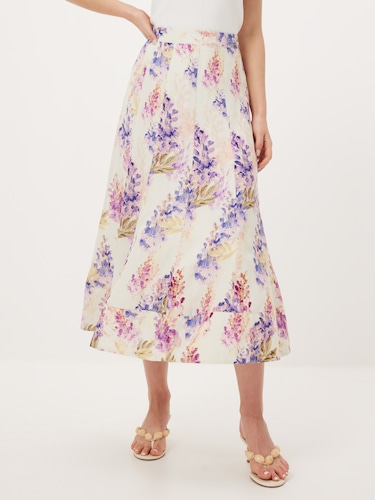 Wisteria Floral Panelled Midi Skirt                                                                                             