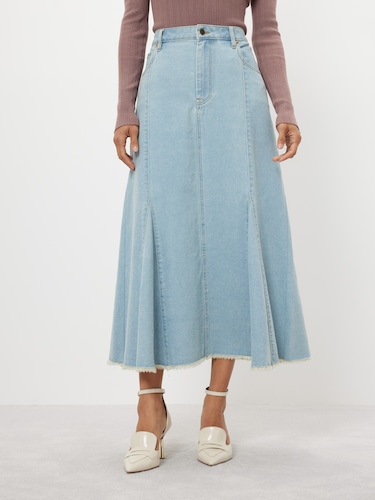 Downtown Denim Godet Midi Skirt                                                                                                 