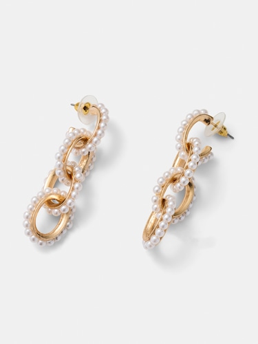 Nyla Pearl Chain Statment Earrings                                                                                              