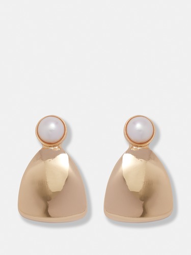 Zara Pearl Metal Hoop Earrings                                                                                                  