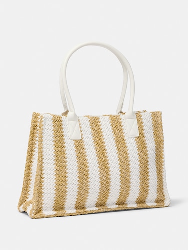 Striped Straw Tote Bag                                                                                                          