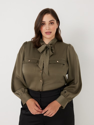 Curve Satin Gold Button Shirt                                                                                                   