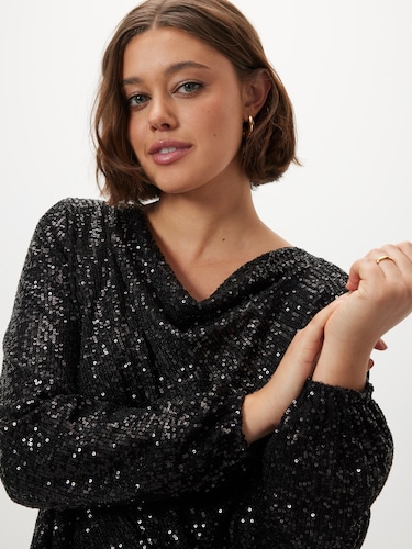 Saskia Sequin Cowl Neck Top                                                                                                     