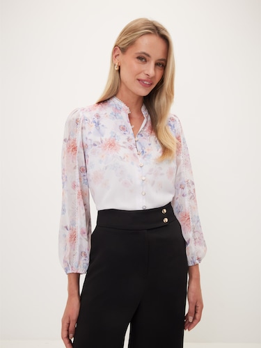 Lula Lace Trim Long Sleeve Blouse                                                                                               