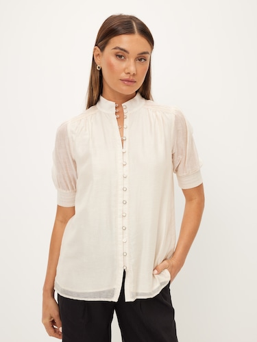 Luna Short Sleeve Lace Trim Blouse                                                                                              