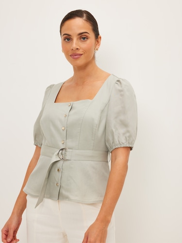 Annie Short Sleeve Belted Top                                                                                                   