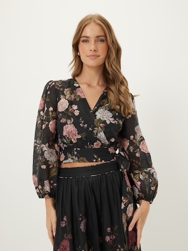 Sarah Lace Trim Wrap Top                                                                                                        