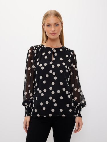 Jessie Printed Long Sleeve Shell Top                                                                                            