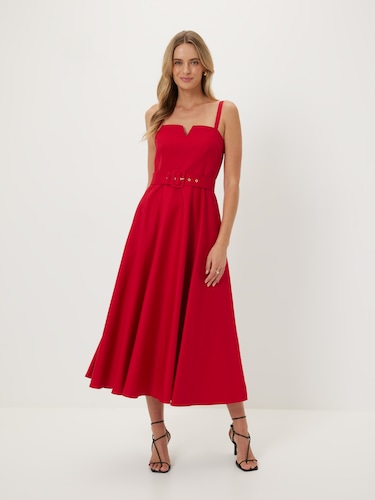 Fifi Belted Fit & Flare Midi Dress                                                                                              