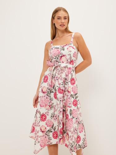 Dimitria Asymmetric Hem Midi Dress                                                                                              