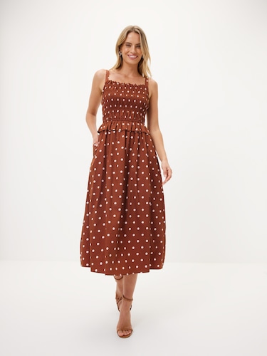 Cynthia Shirred Midi Dress                                                                                                      