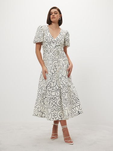 Crystal V Neck Midi Dress                                                                                                       