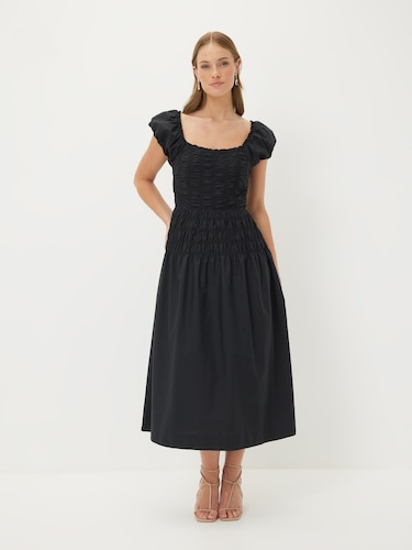 Spencer Shirred Midi Dress                                                                                                      