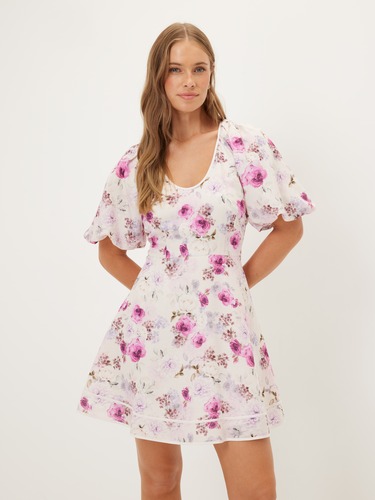 Gigi Puff Sleeve Short Dress                                                                                                    