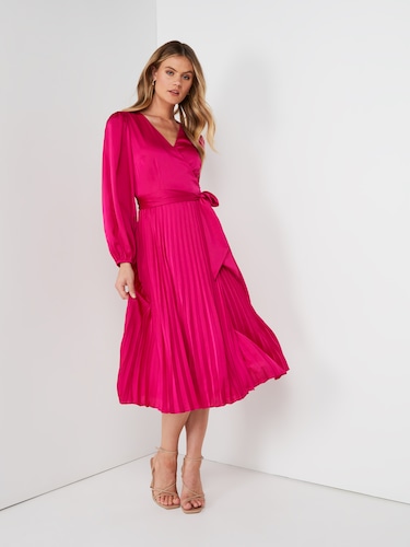 Elle Satin Wrap Midi Dress                                                                                                      