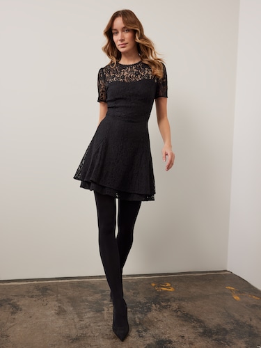 Black Tights with Lace Skater Dress Outfits (4 ideas & outfits) | Lookastic