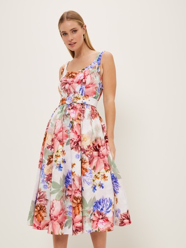 ASOS Belted Midi Dress with Split Cap Sleeve in Occasion Floral