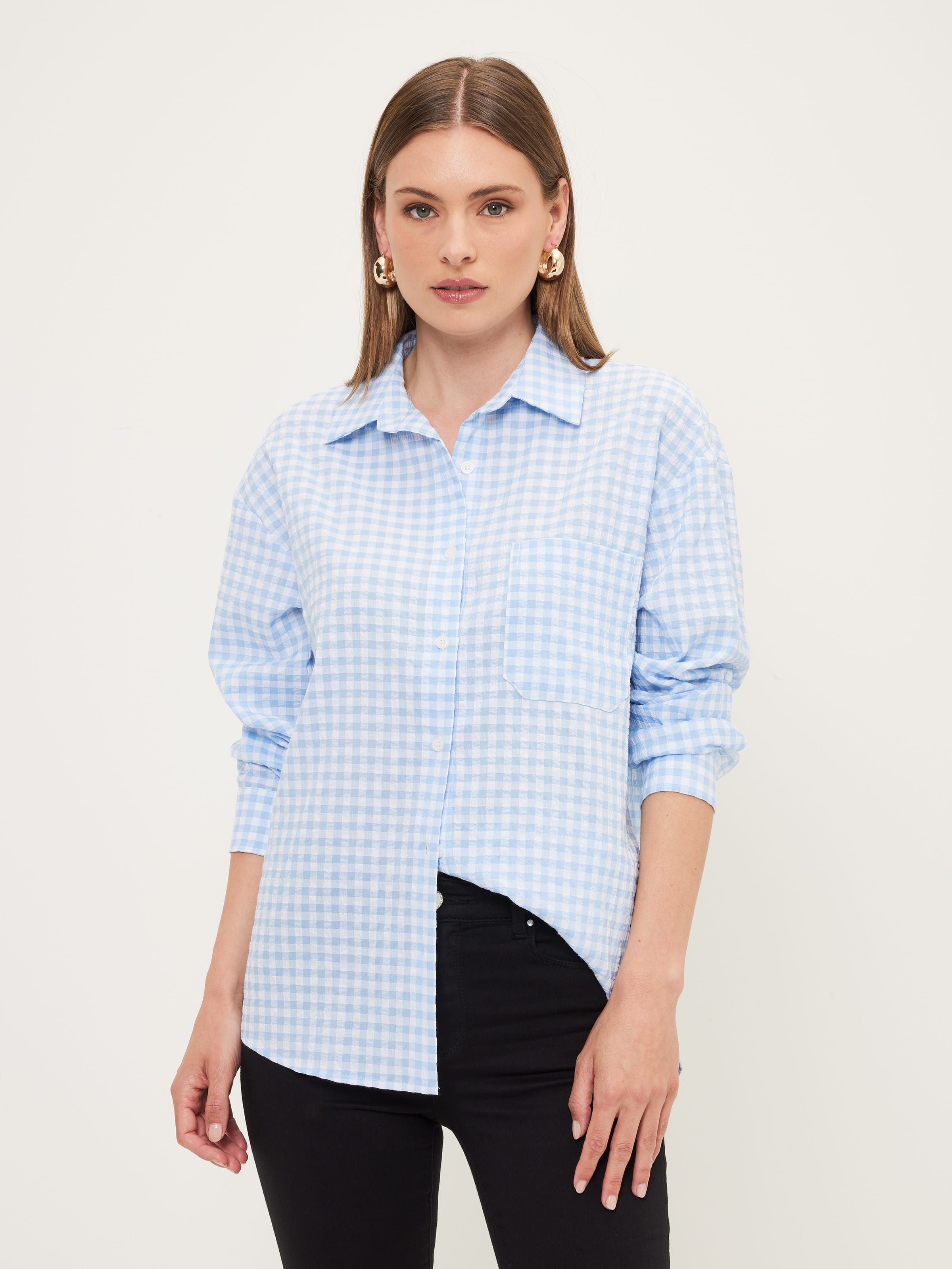 Liam in Blue Gingham Shirt