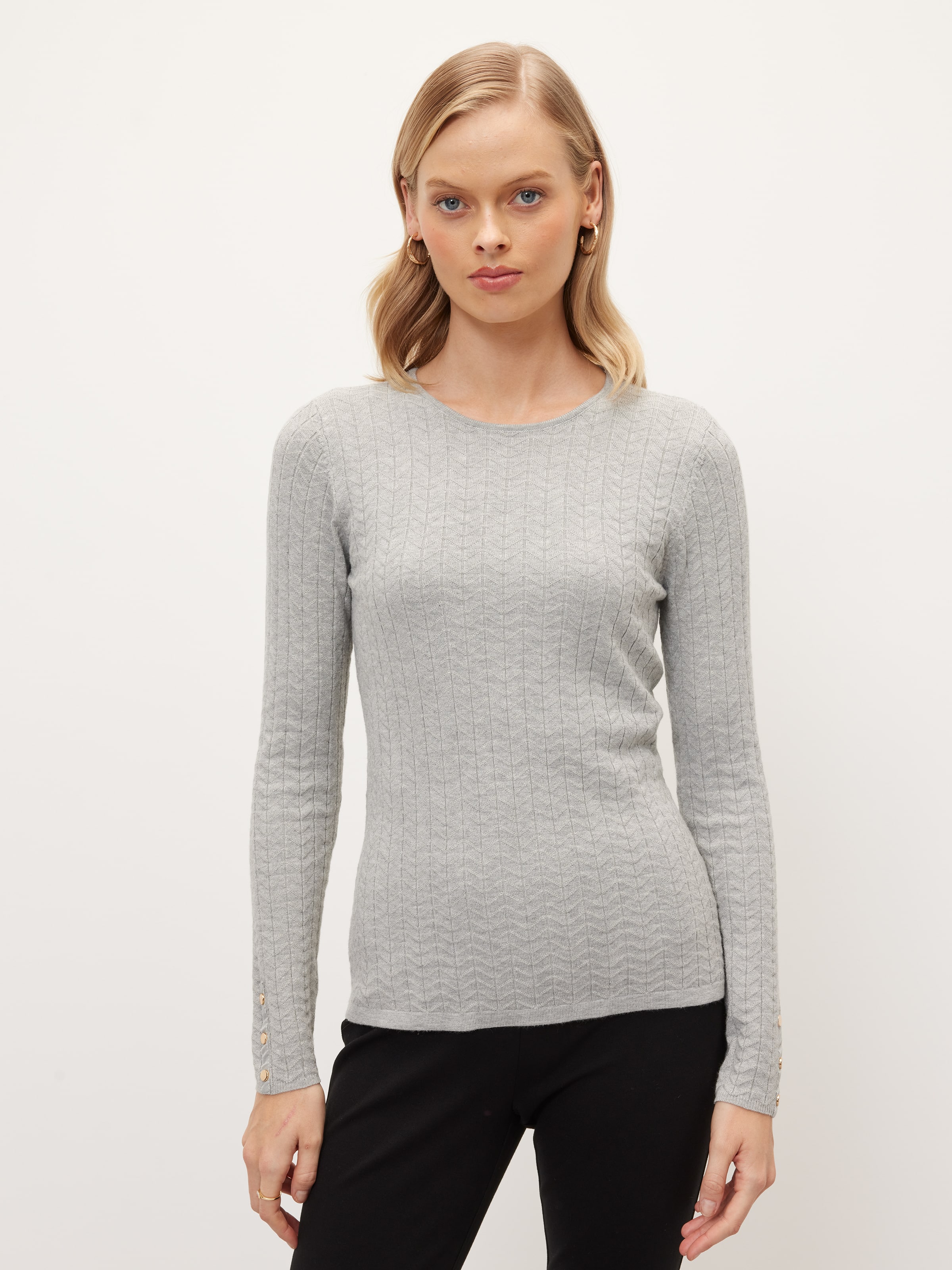 Taylor Texture Long Sleeve Knit Top Light Grey - Portmans Online