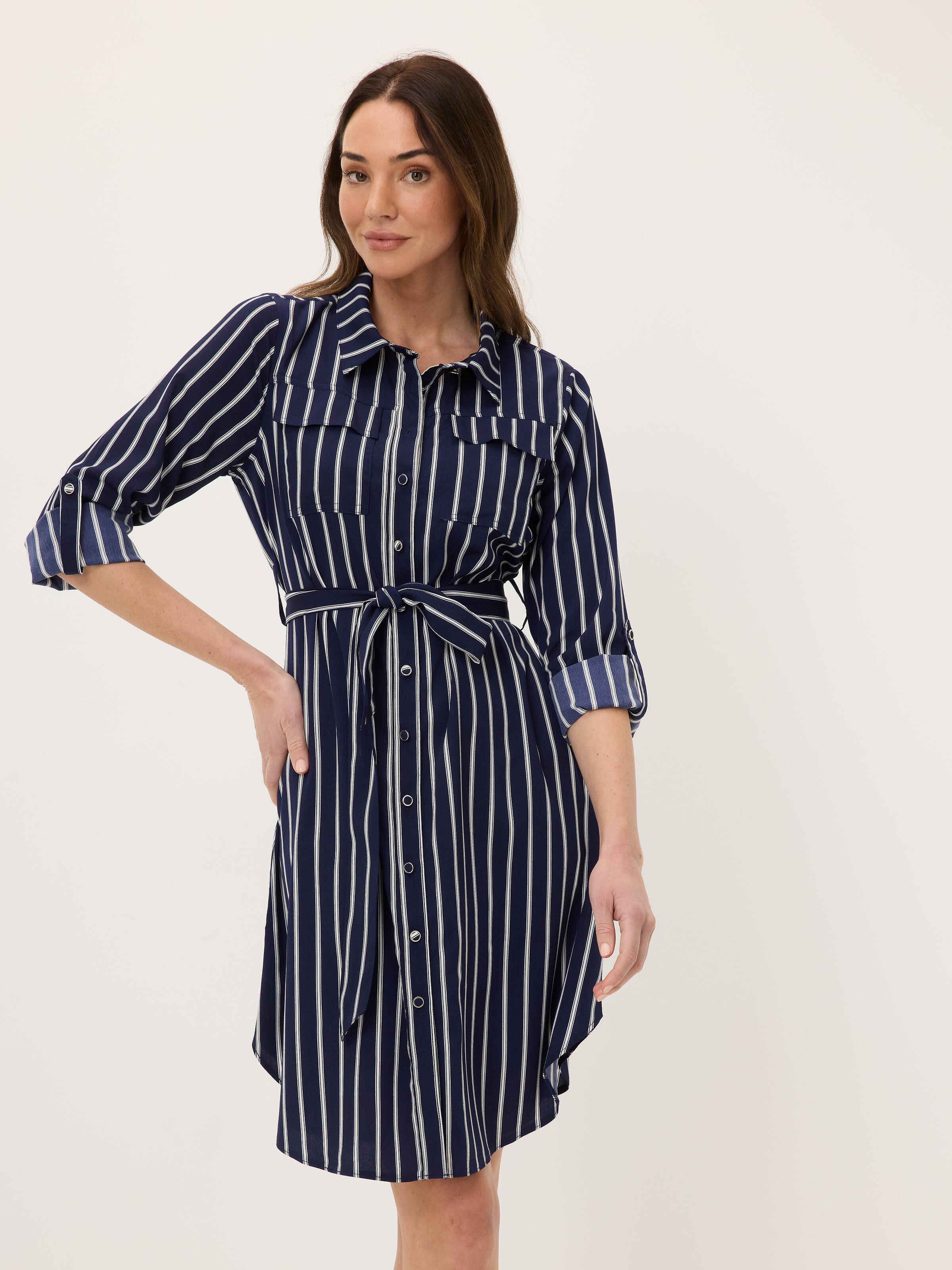 Navy Contemporary Line Print Shirt Dress