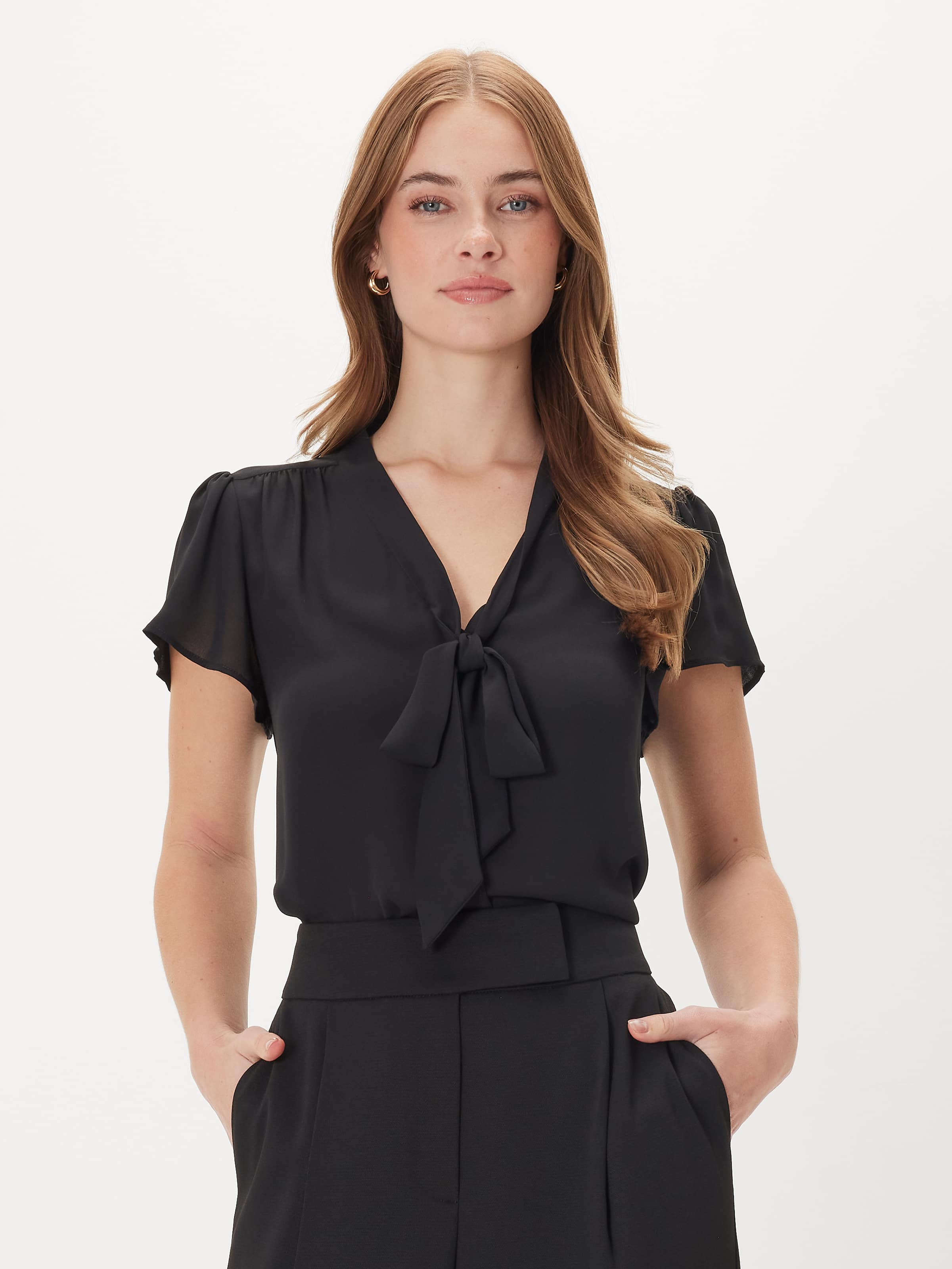 Paige Tie Front Top Black - Portmans Online