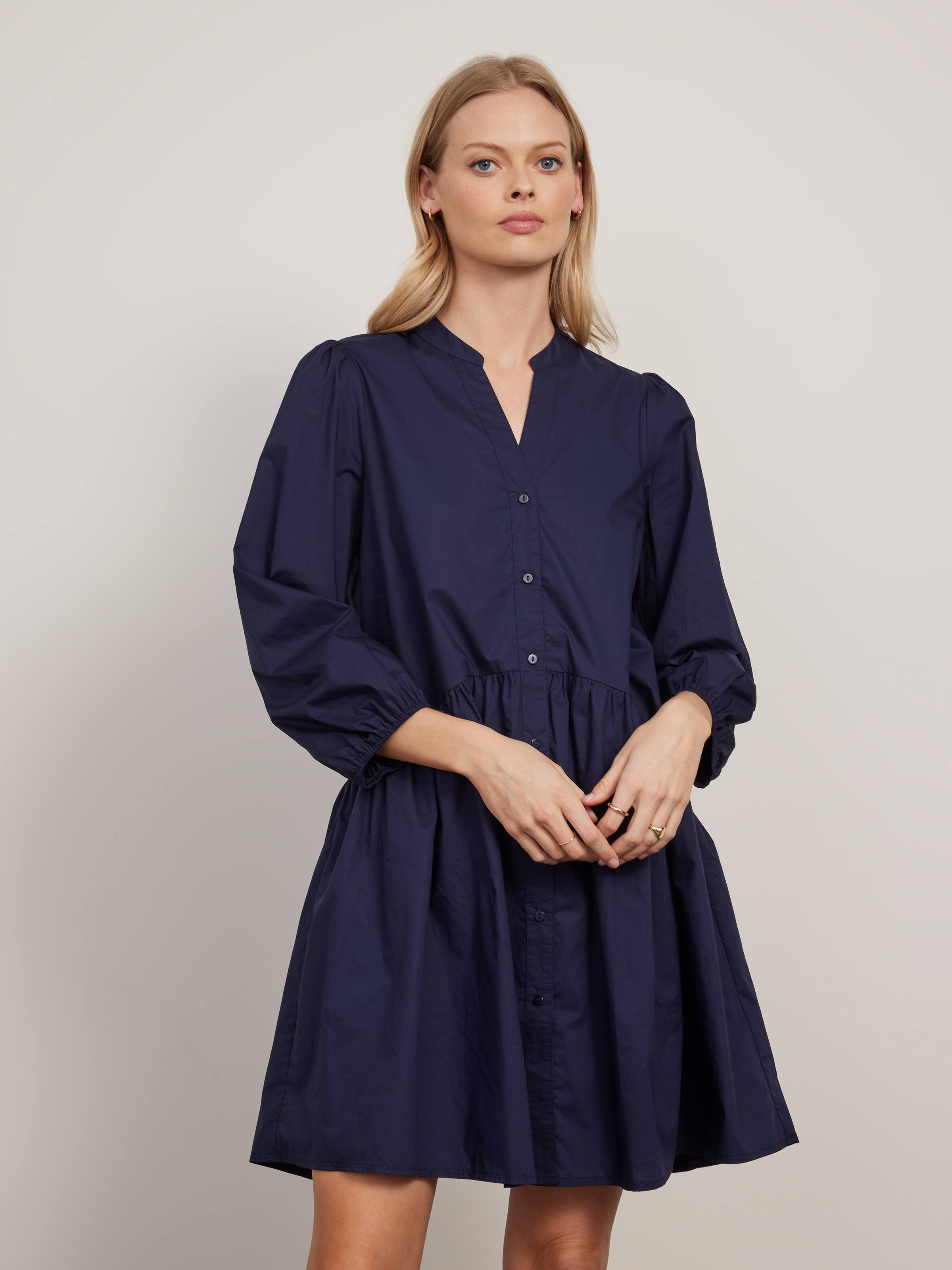 Charlie Tiered Shirt Dress Ink Navy - Portmans Online