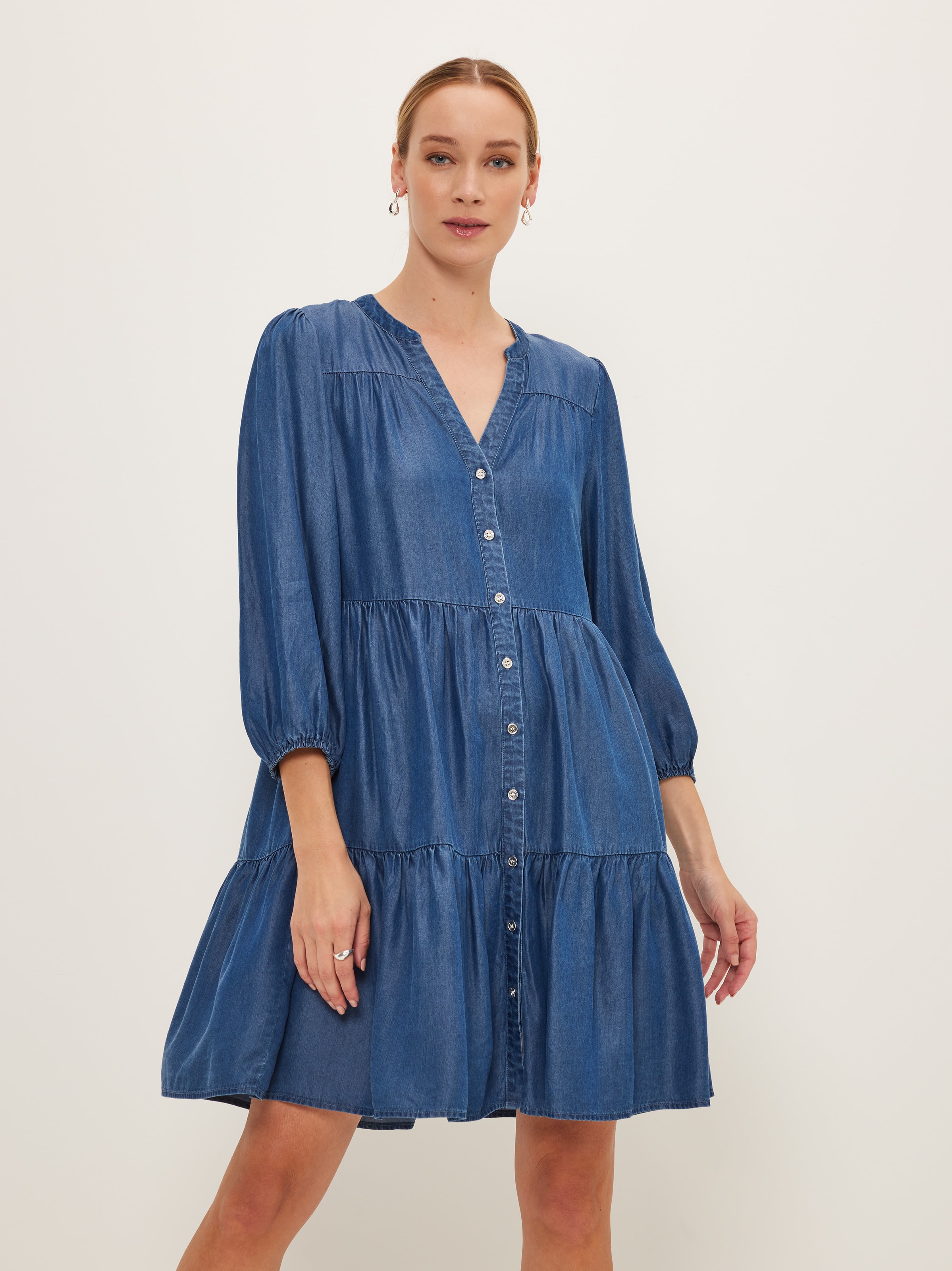 Ellie Tiered Shirt Dress Denim - Portmans Online