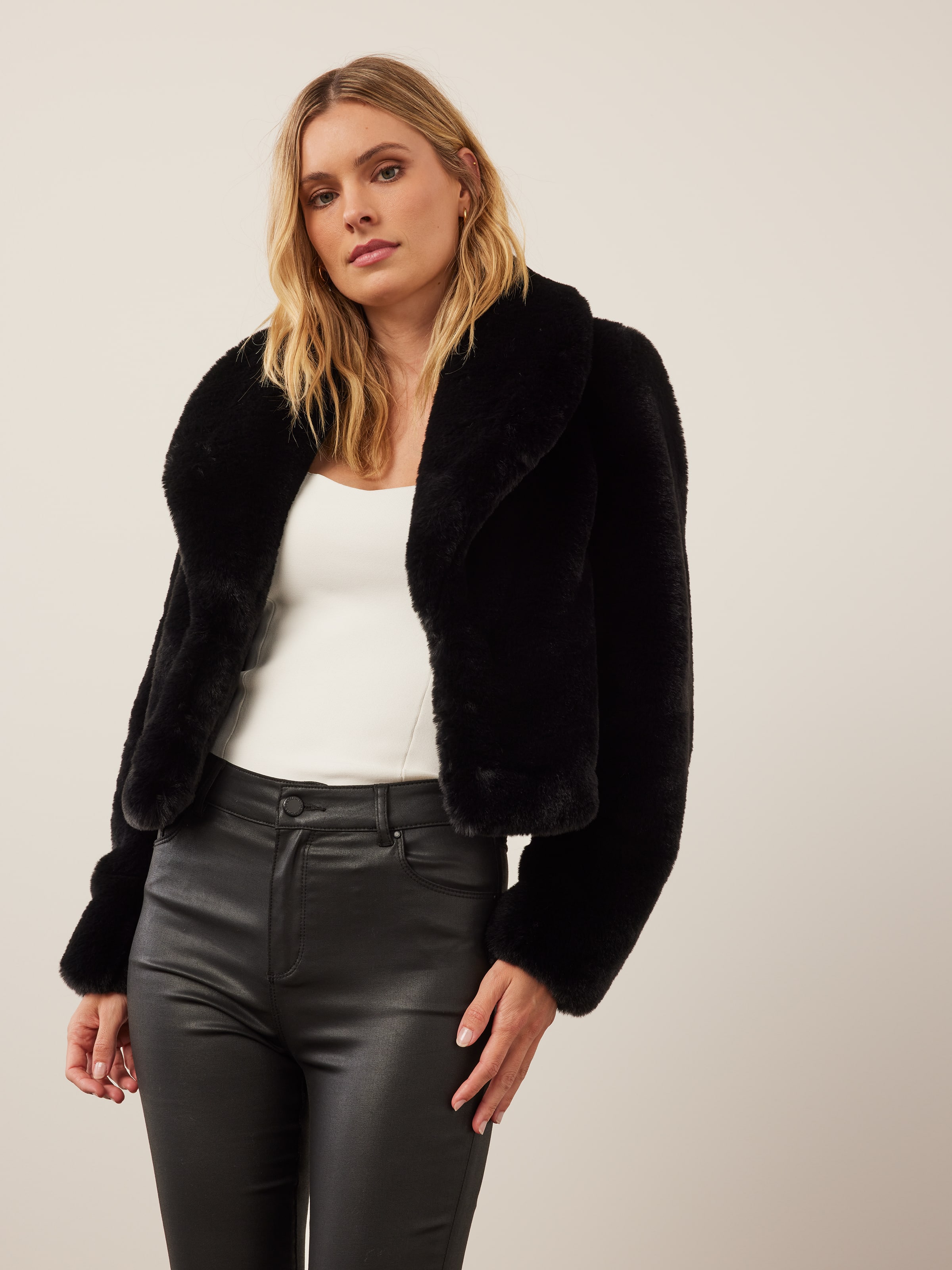 Fifi Fur Chubby Jacket Black - Portmans Online